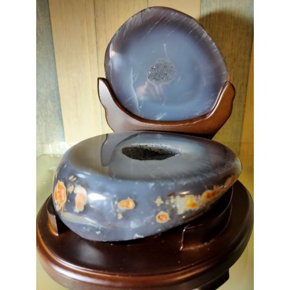 💰全拋巴西聚寶盆 全拋瑪瑙聚寶盆 帶雪礦共生礦 閃亮亮 全透光 藏風聚氣~圓滿如意~對己生財~附底座 送元寶-細節圖9