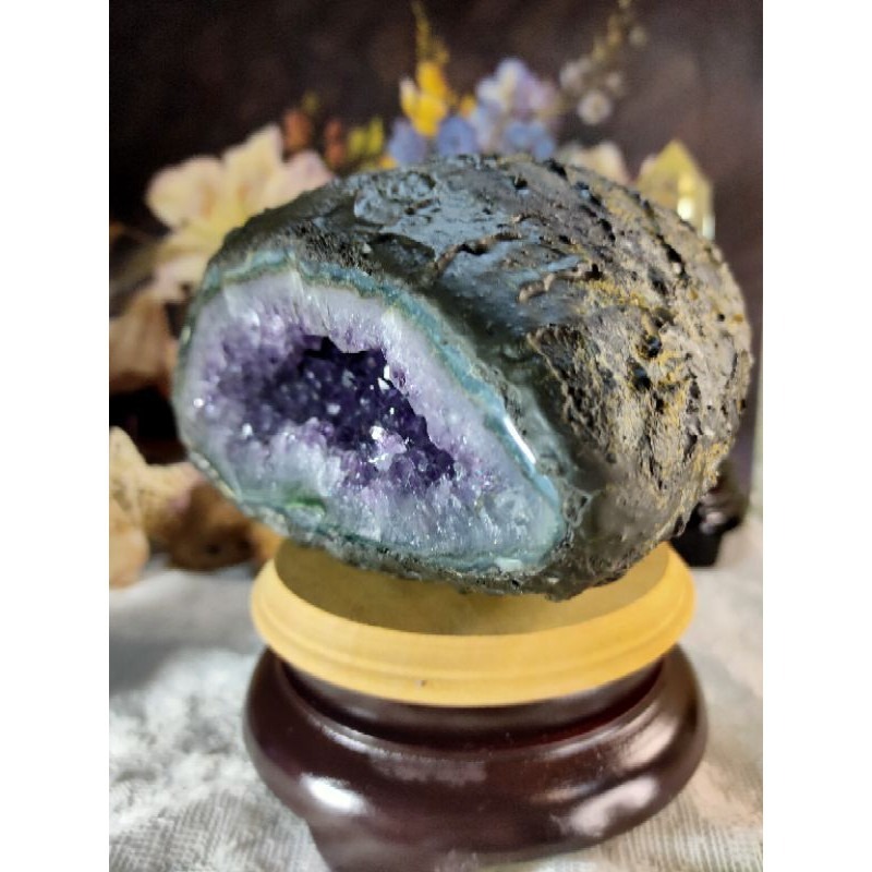 ✡️福利價 烏拉圭 紫水晶洞 紫晶陣 消磁 净化 晶簇擺件 防幅攝 超能量 天然內凹 紫水晶洞 2110g#6 附木座-細節圖3