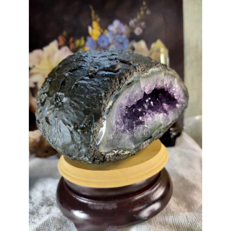 ✡️福利價 烏拉圭 紫水晶洞 紫晶陣 消磁 净化 晶簇擺件 防幅攝 超能量 天然內凹 紫水晶洞 2110g#6 附木座-細節圖5