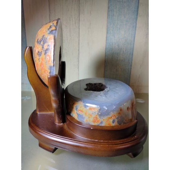 💰全拋巴西聚寶盆 全拋瑪瑙聚寶盆 帶雪礦共生礦 閃亮亮 全透光 藏風聚氣~圓滿如意~對己生財~附底座 1614g-細節圖3