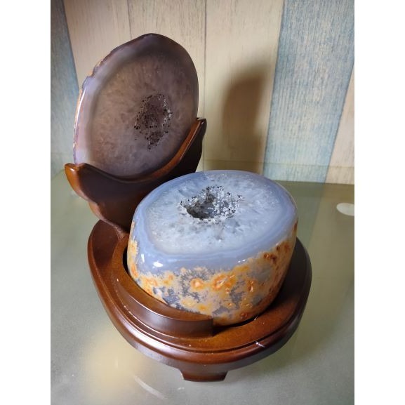 💰全拋巴西聚寶盆 全拋瑪瑙聚寶盆 帶雪礦共生礦 閃亮亮 全透光 藏風聚氣~圓滿如意~對己生財~附底座 1614g-細節圖7