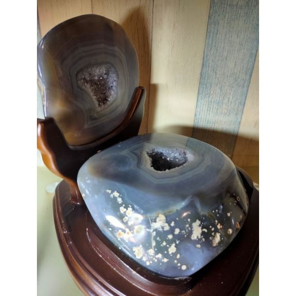 💰全拋巴西聚寶盆 全拋瑪瑙聚寶盆 帶雪礦共生礦 閃亮亮 全透光 藏風聚氣~圓滿如意~對己生財~附底座 3092g(原石-細節圖2