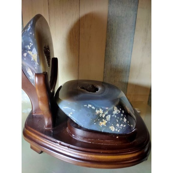 💰全拋巴西聚寶盆 全拋瑪瑙聚寶盆 帶雪礦共生礦 閃亮亮 全透光 藏風聚氣~圓滿如意~對己生財~附底座 3092g(原石-細節圖3