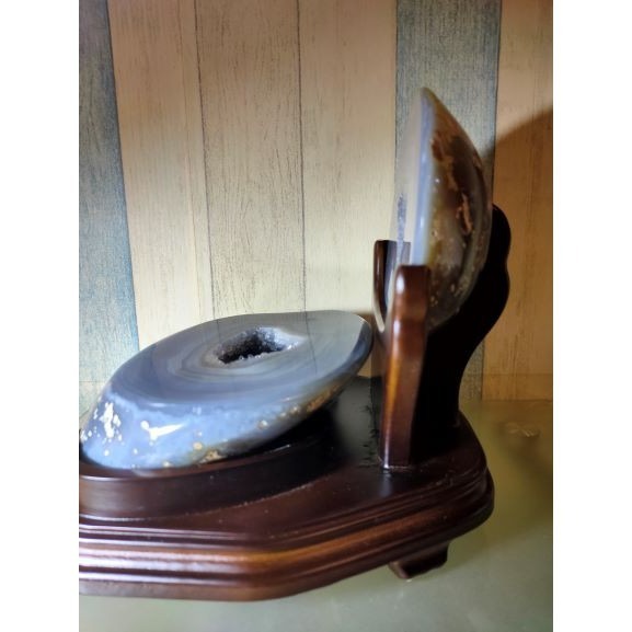 💰全拋巴西聚寶盆 全拋瑪瑙聚寶盆 帶雪礦共生礦 閃亮亮 全透光 藏風聚氣~圓滿如意~對己生財~附底座 3092g(原石-細節圖6