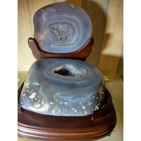 💰全拋巴西聚寶盆 全拋瑪瑙聚寶盆 帶雪礦共生礦 閃亮亮 全透光 藏風聚氣~圓滿如意~對己生財~附底座 3092g(原石-細節圖8