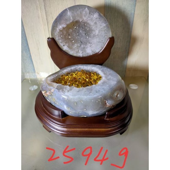 💰全拋巴西聚寶盆 全拋瑪瑙聚寶盆 帶雪礦共生礦 閃亮亮 全透光 藏風聚氣~圓滿如意~對己生財~附底座 大凹型  送元寶-細節圖2