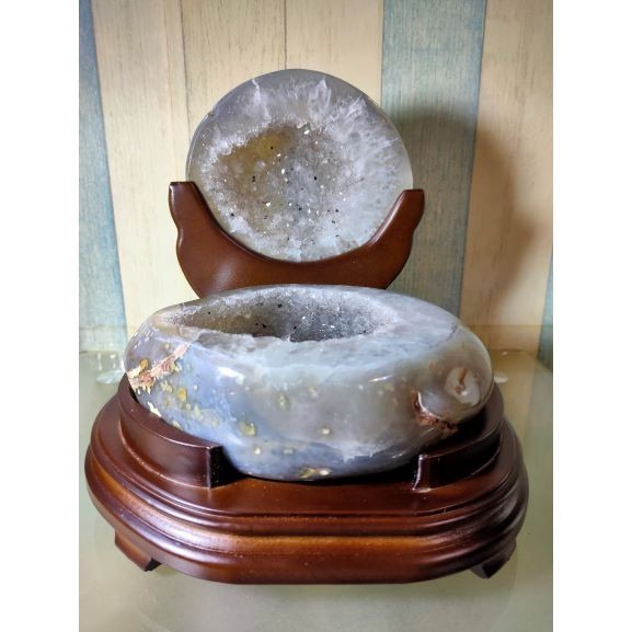 💰全拋巴西聚寶盆 全拋瑪瑙聚寶盆 帶雪礦共生礦 閃亮亮 全透光 藏風聚氣~圓滿如意~對己生財~附底座 大凹型  送元寶-細節圖3