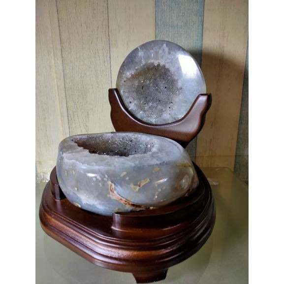 💰全拋巴西聚寶盆 全拋瑪瑙聚寶盆 帶雪礦共生礦 閃亮亮 全透光 藏風聚氣~圓滿如意~對己生財~附底座 大凹型  送元寶-細節圖4