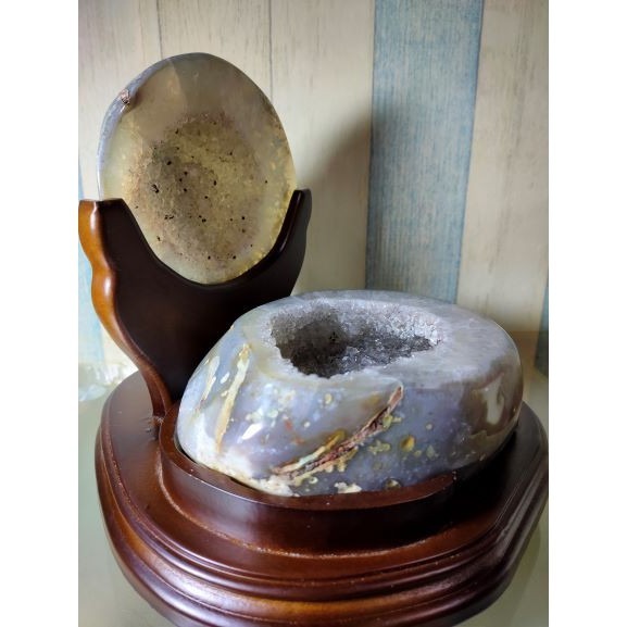 💰全拋巴西聚寶盆 全拋瑪瑙聚寶盆 帶雪礦共生礦 閃亮亮 全透光 藏風聚氣~圓滿如意~對己生財~附底座 大凹型  送元寶-細節圖6