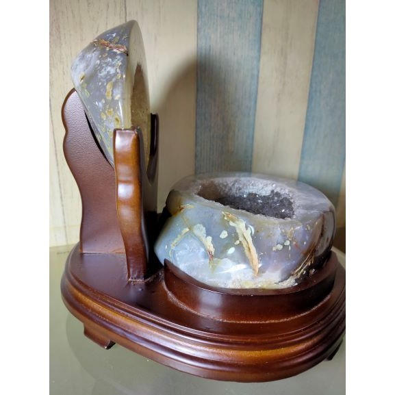 💰全拋巴西聚寶盆 全拋瑪瑙聚寶盆 帶雪礦共生礦 閃亮亮 全透光 藏風聚氣~圓滿如意~對己生財~附底座 大凹型  送元寶-細節圖7