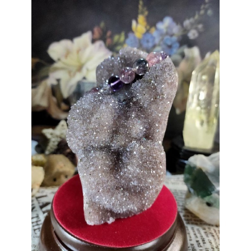 ✡️稀少特殊品 異像烏拉圭細晶體 內凹爆花二次結晶超閃 紫晶鎮 值得收藏 晶簇擺件836g#105-細節圖9