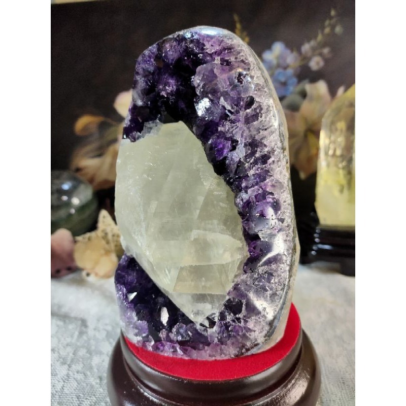 ✡️烏拉圭🇺🇾水晶原礦 帶超大方解石 紫晶陣 消磁 净化 紫水晶原石 晶簇擺件 2002g#2-細節圖2
