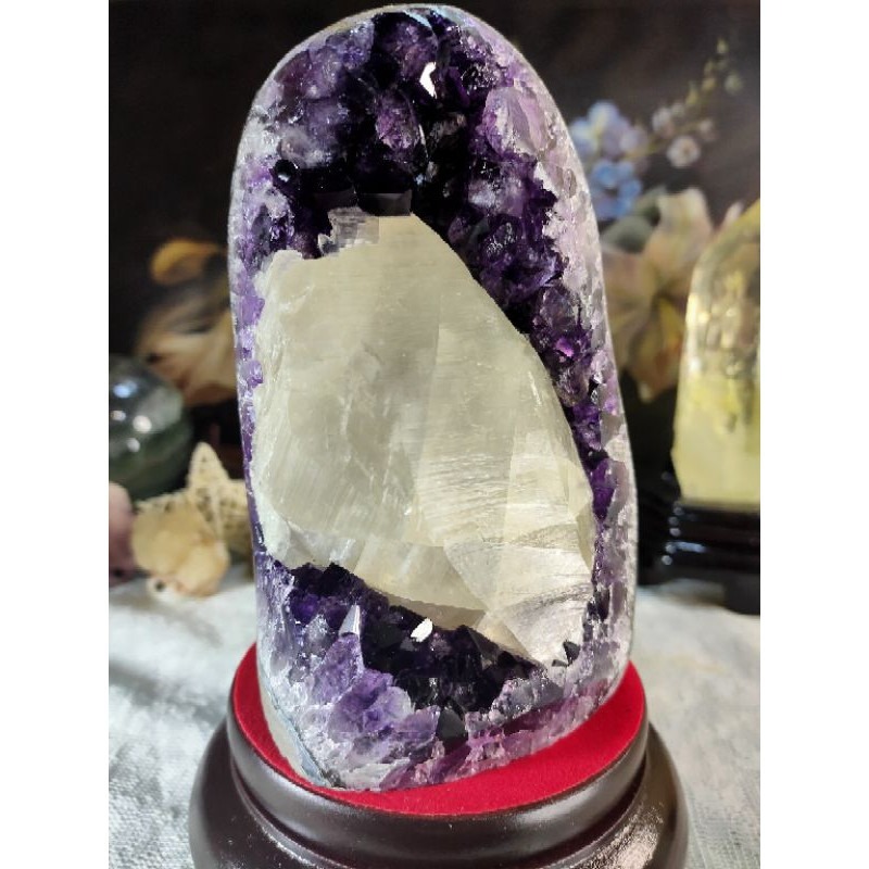 ✡️烏拉圭🇺🇾水晶原礦 帶超大方解石 紫晶陣 消磁 净化 紫水晶原石 晶簇擺件 2002g#2-細節圖8