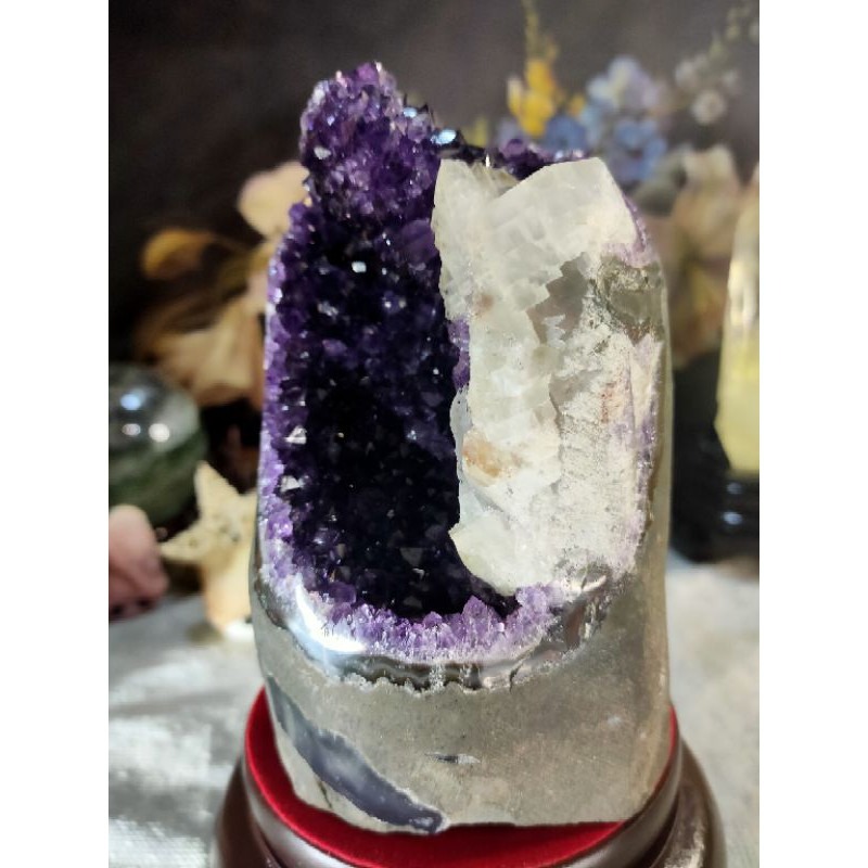 ✡️烏拉圭🇺🇾水晶原礦 內凹帶方解石 紫晶陣 消磁 净化 超紫超美水晶原石 晶簇擺件 1541g-細節圖2