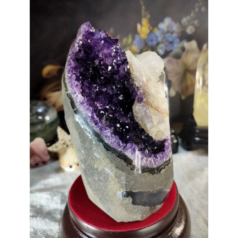 ✡️烏拉圭🇺🇾水晶原礦 內凹帶方解石 紫晶陣 消磁 净化 超紫超美水晶原石 晶簇擺件 1541g-細節圖7