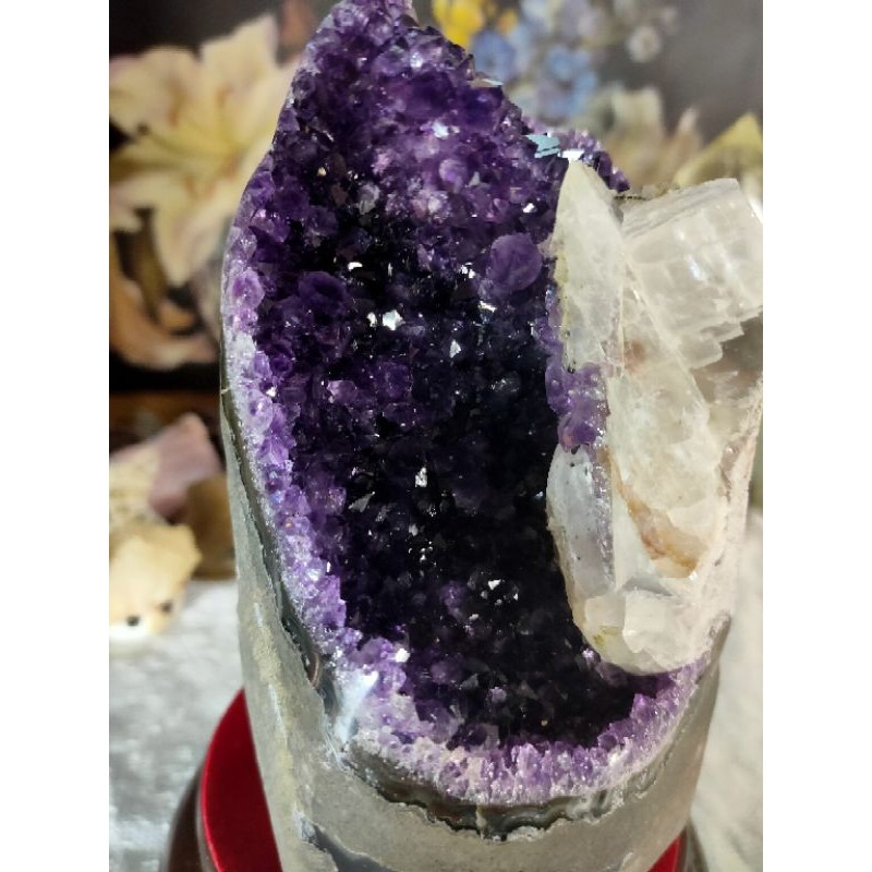 ✡️烏拉圭🇺🇾水晶原礦 內凹帶方解石 紫晶陣 消磁 净化 超紫超美水晶原石 晶簇擺件 1541g-細節圖8