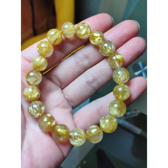 ⚜️天然金發晶手鏈女款 發晶鈦晶招財水晶手串 帶板鈦 粗絲 水晶之王-鈦晶 10mm 28g-細節圖2