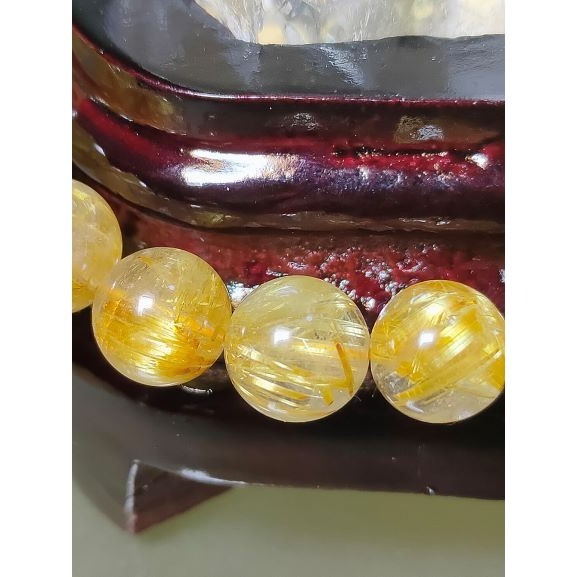 ⚜️天然金發晶手鏈女款 發晶鈦晶招財水晶手串 帶板鈦 粗絲 水晶之王-鈦晶 10mm 28g-細節圖3