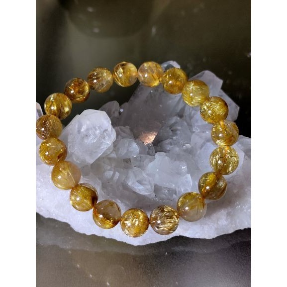 ⚜️天然金發晶手鏈女款 發晶鈦晶招財水晶手串 帶板鈦 粗絲 水晶之王-鈦晶 10mm 28g-細節圖4