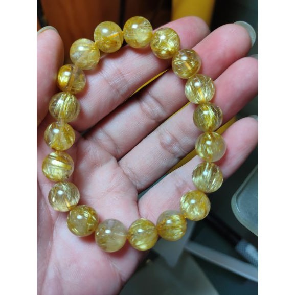 ⚜️天然金發晶手鏈女款 發晶鈦晶招財水晶手串 帶板鈦 粗絲 水晶之王-鈦晶 10mm 28g-細節圖5