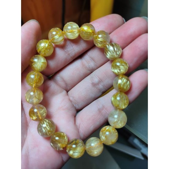 ⚜️天然金發晶手鏈女款 發晶鈦晶招財水晶手串 帶板鈦 粗絲 水晶之王-鈦晶 10mm 28g-細節圖6