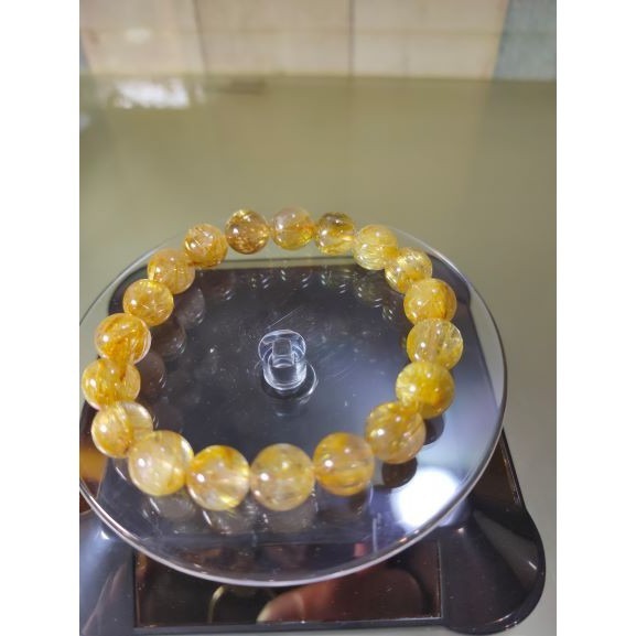 ⚜️天然金發晶手鏈女款 發晶鈦晶招財水晶手串 帶板鈦 粗絲 水晶之王-鈦晶 10mm 28g-細節圖8