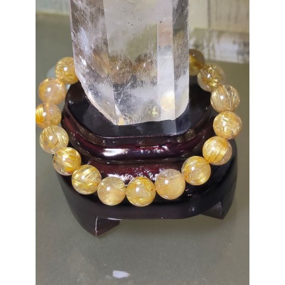 ⚜️天然金發晶手鏈女款 發晶鈦晶招財水晶手串 帶板鈦 粗絲 水晶之王-鈦晶 10mm 28g-細節圖9