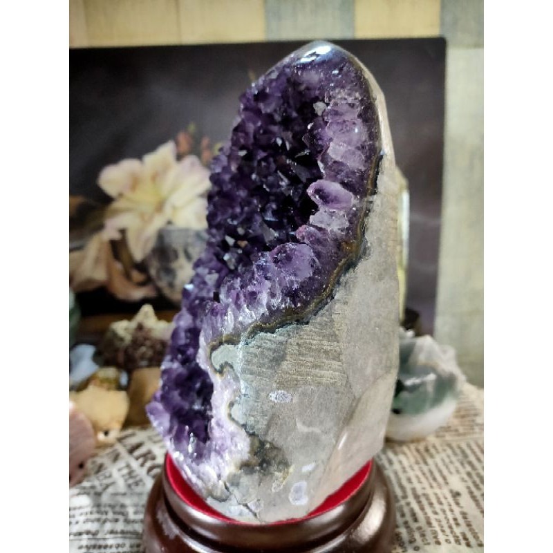 ✡️天然烏拉圭異象 紫晶鎮 內凹透亮帶花 紫水晶 防幅攝電磁波 消磁 净化 收藏紫水晶原石 晶簇擺件2469g#89-細節圖4