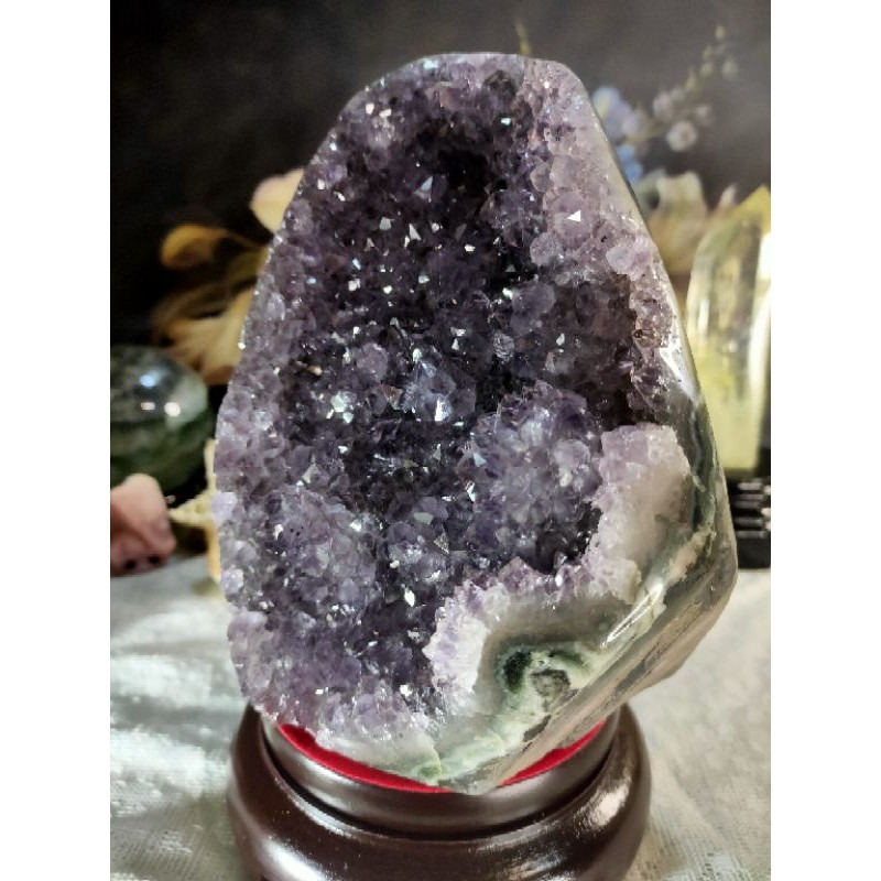 ✡️福利價 天然 烏拉圭異象紫水晶鎮 爆花帶指紋紫水晶原石 擺件 2691g 送木墊-細節圖2