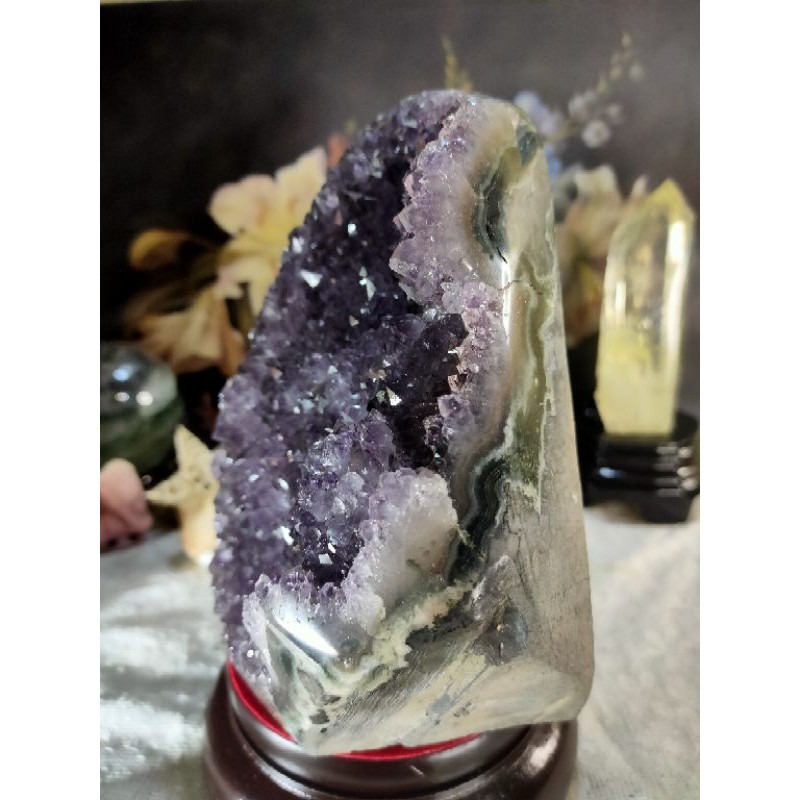 ✡️福利價 天然 烏拉圭異象紫水晶鎮 爆花帶指紋紫水晶原石 擺件 2691g 送木墊-細節圖3