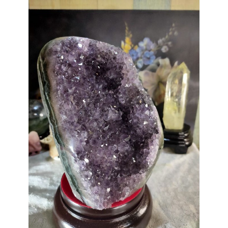 ✡️福利價 天然 烏拉圭異象紫水晶鎮 爆花帶指紋紫水晶原石 擺件 2691g 送木墊-細節圖4