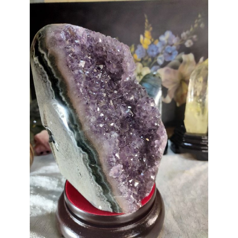 ✡️福利價 天然 烏拉圭異象紫水晶鎮 爆花帶指紋紫水晶原石 擺件 2691g 送木墊-細節圖5