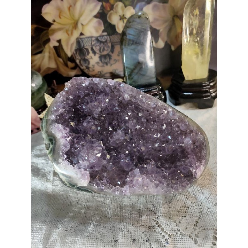 ✡️福利價 天然 烏拉圭異象紫水晶鎮 爆花帶指紋紫水晶原石 擺件 2691g 送木墊-細節圖6