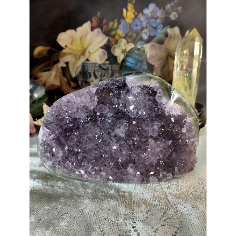 ✡️福利價 天然 烏拉圭異象紫水晶鎮 爆花帶指紋紫水晶原石 擺件 2691g 送木墊-細節圖7