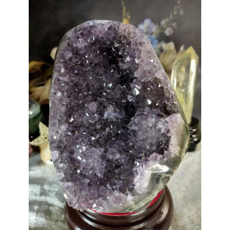 ✡️福利價 天然 烏拉圭異象紫水晶鎮 爆花帶指紋紫水晶原石 擺件 2691g 送木墊-細節圖9