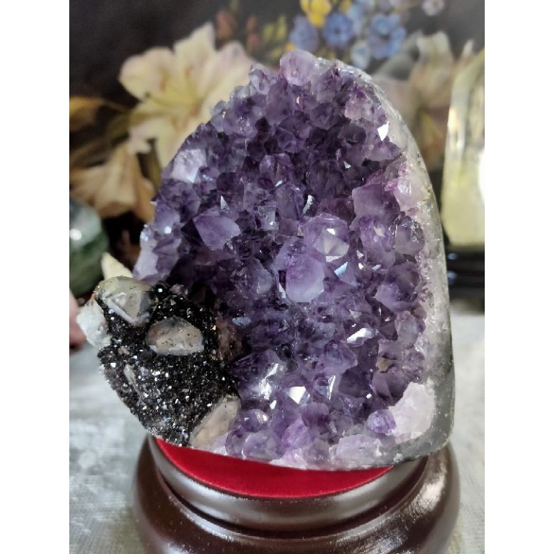 ✡️天然烏拉圭異象紫水晶鎮 稀有品 帶黑碧鑽共生 方解石 紫水晶原石 擺件 值得收藏 1412g-細節圖2