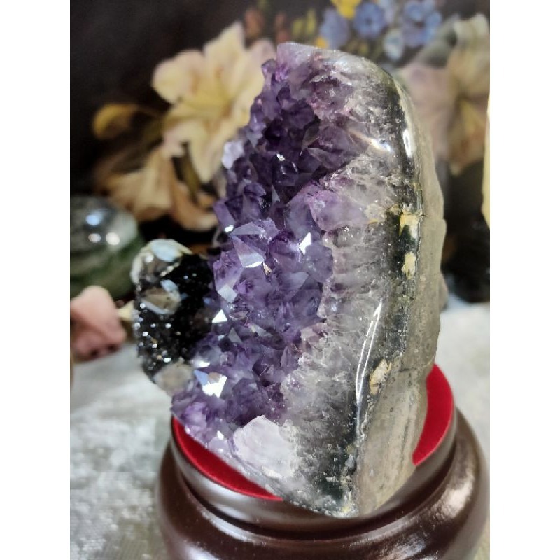 ✡️天然烏拉圭異象紫水晶鎮 稀有品 帶黑碧鑽共生 方解石 紫水晶原石 擺件 值得收藏 1412g-細節圖4