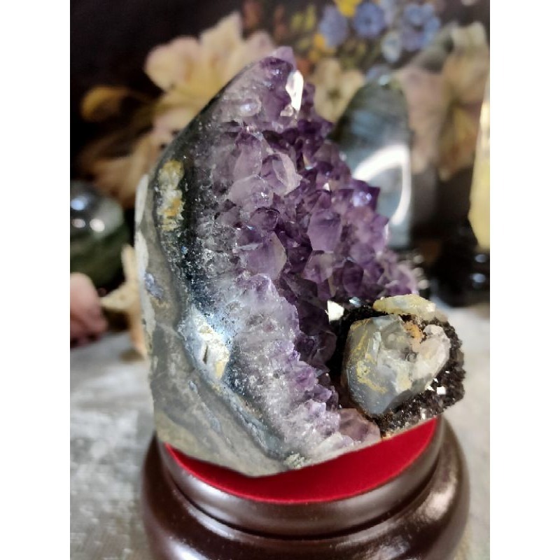 ✡️天然烏拉圭異象紫水晶鎮 稀有品 帶黑碧鑽共生 方解石 紫水晶原石 擺件 值得收藏 1412g-細節圖6