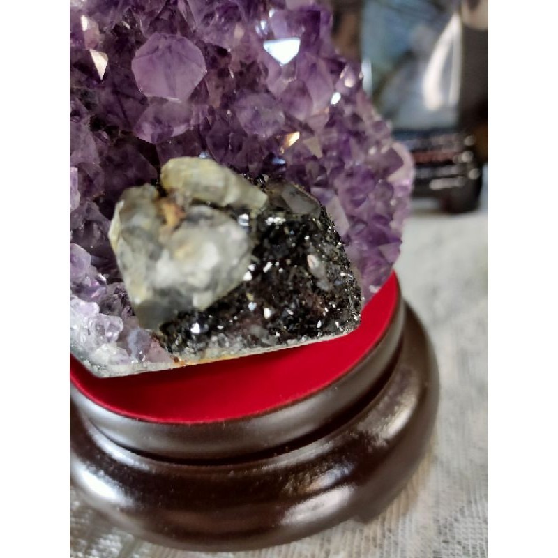 ✡️天然烏拉圭異象紫水晶鎮 稀有品 帶黑碧鑽共生 方解石 紫水晶原石 擺件 值得收藏 1412g-細節圖8