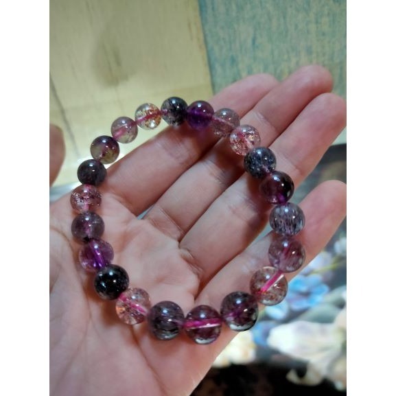 ⚜️天然超七紫發晶手鏈 手珠 很稀有的水晶 雲母與紫發並存 凝聚多種水晶功效 能量巨大發絲多 順發 晶體通透-細節圖5