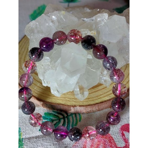 ⚜️天然超七紫發晶手鏈 手珠 很稀有的水晶 雲母與紫發並存 凝聚多種水晶功效 能量巨大發絲多 順發 晶體通透-細節圖6