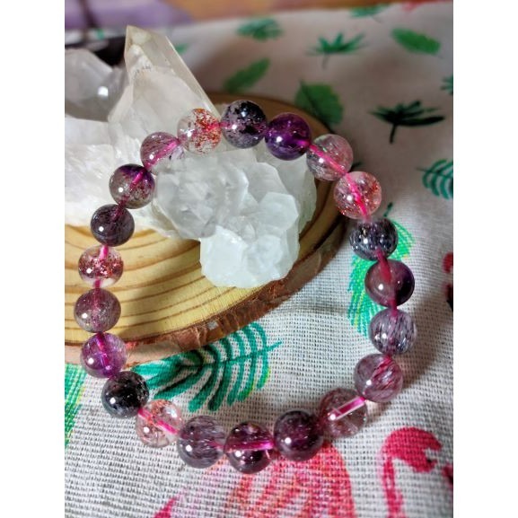 ⚜️天然超七紫發晶手鏈 手珠 很稀有的水晶 雲母與紫發並存 凝聚多種水晶功效 能量巨大發絲多 順發 晶體通透-細節圖7