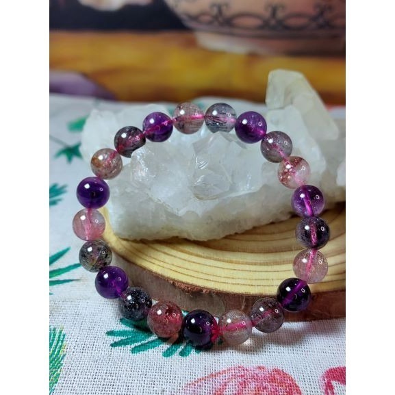 ⚜️天然超七紫發晶手鏈 很稀有的水晶 雲母與紫發並存 凝聚多種水晶功效 9.3mm-細節圖4
