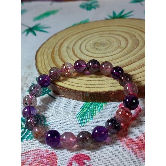 ⚜️天然超七紫發晶手鏈 很稀有的水晶 雲母與紫發並存 凝聚多種水晶功效 9.3mm-細節圖6