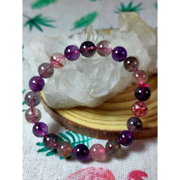 ⚜️天然超七紫發晶手鏈 很稀有的水晶 雲母與紫發並存 凝聚多種水晶功效 9.3mm-細節圖8