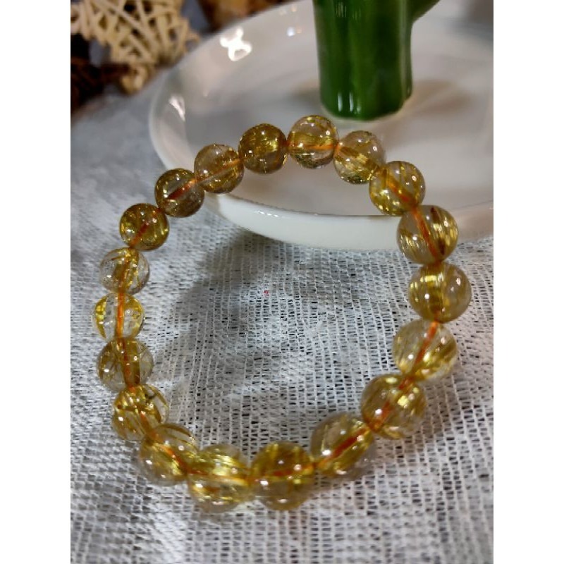 ⚜️金光閃閃板鈦天然水晶 清透料 鈦晶粗板絲金髮晶單圈 手串手珠 10.2mm-細節圖2