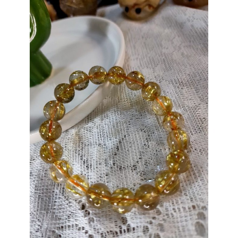 ⚜️金光閃閃板鈦天然水晶 清透料 鈦晶粗板絲金髮晶單圈 手串手珠 10.2mm-細節圖3