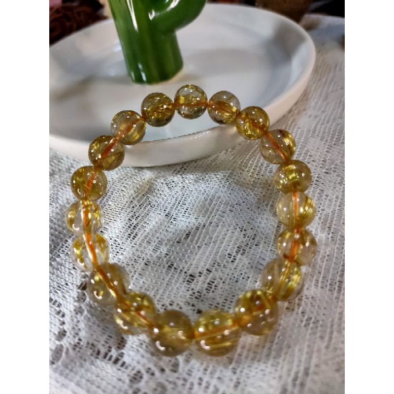 ⚜️金光閃閃板鈦天然水晶 清透料 鈦晶粗板絲金髮晶單圈 手串手珠 10.2mm-細節圖4