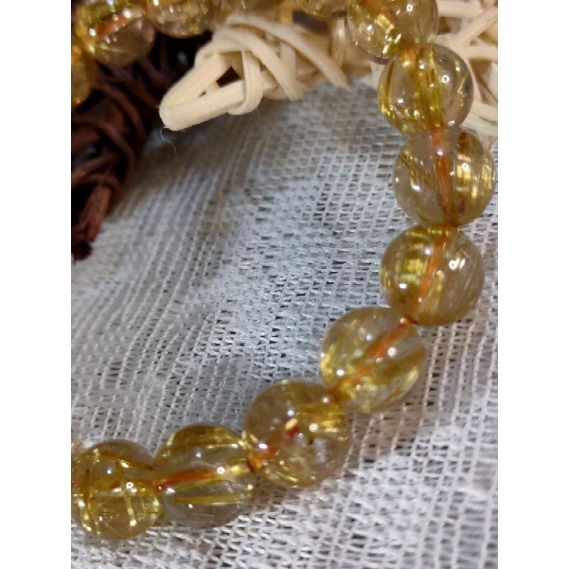 ⚜️金光閃閃板鈦天然水晶 清透料 鈦晶粗板絲金髮晶單圈 手串手珠 10.2mm-細節圖5