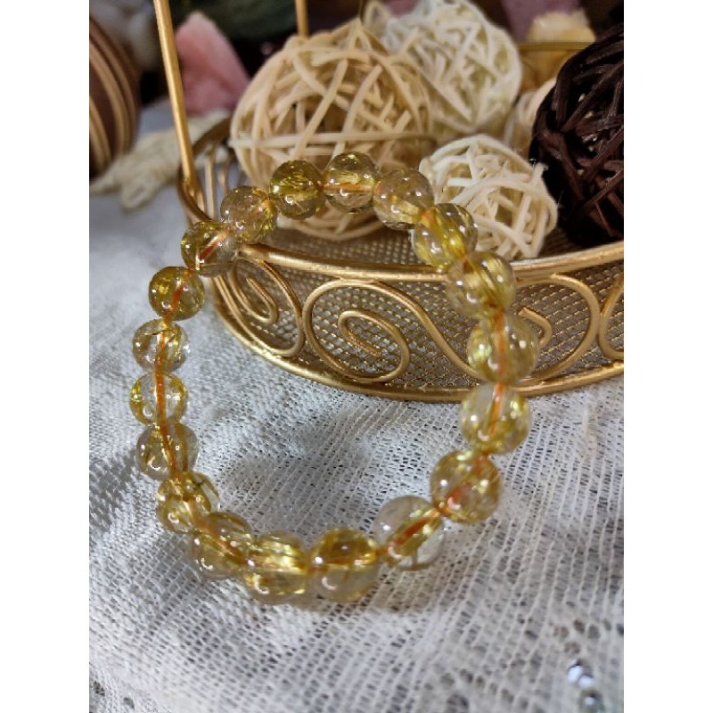 ⚜️金光閃閃板鈦天然水晶 清透料 鈦晶粗板絲金髮晶單圈 手串手珠 10.2mm-細節圖6